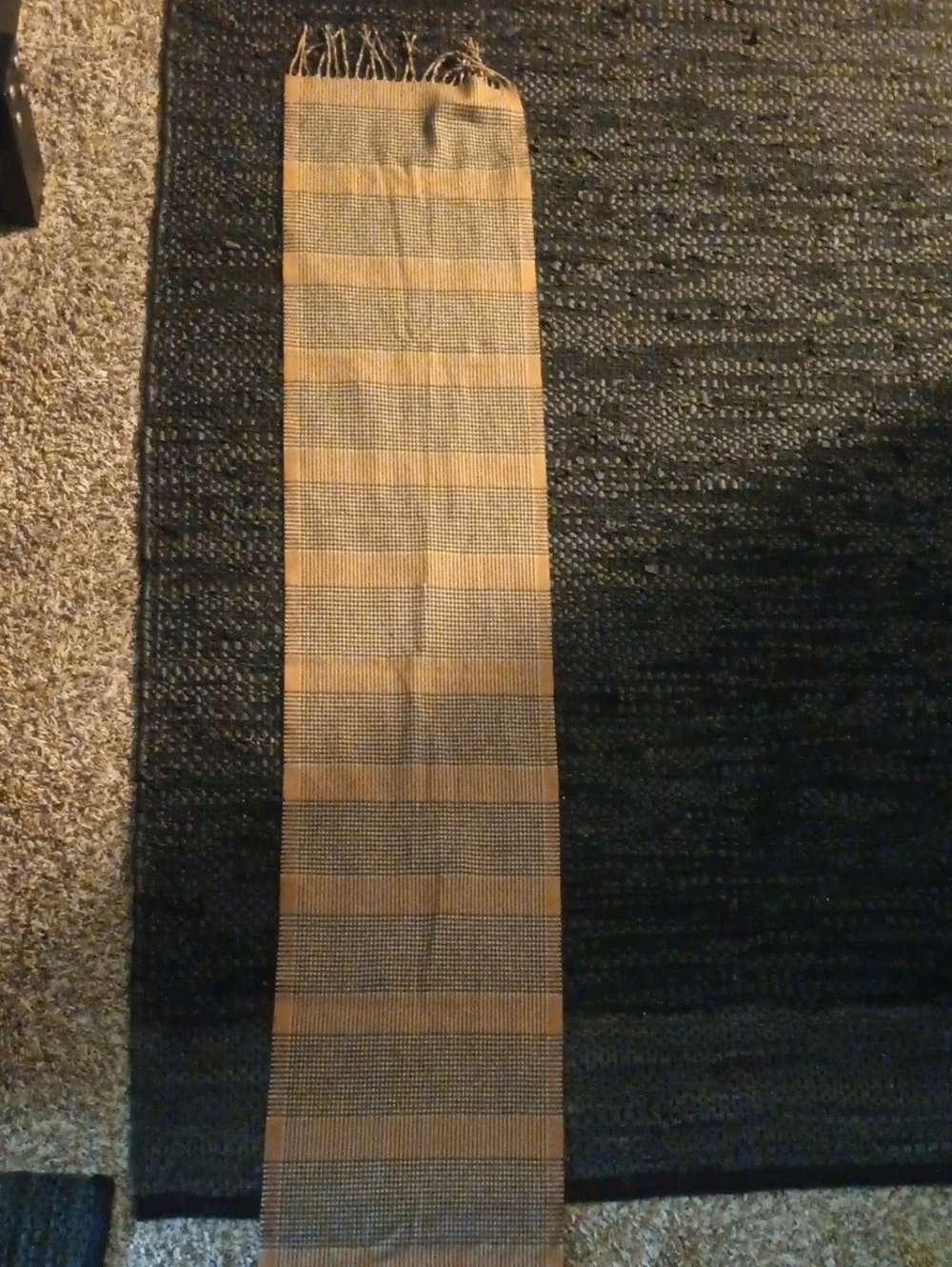 Women's 85% Cashmere Tan and Black Stripe Scarf Made In Scotland